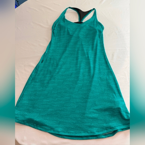Prana Teal Wave-Print Racerback Blue Green Dress - Picture 6 of 8